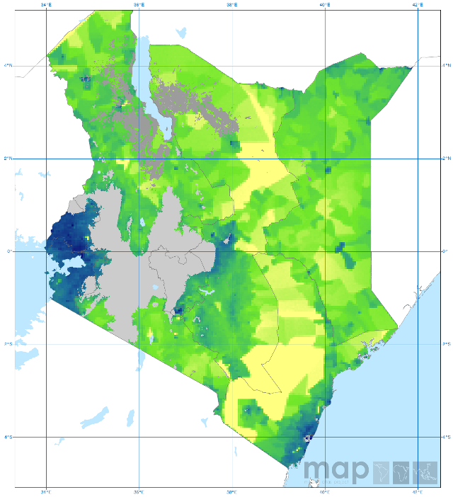 Carte de la pression clinique du Plasmodium falciparum en 2007 au Kenya - Malaria Atlas Project